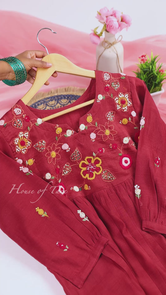 Maroon Floral Embroidered Kurta