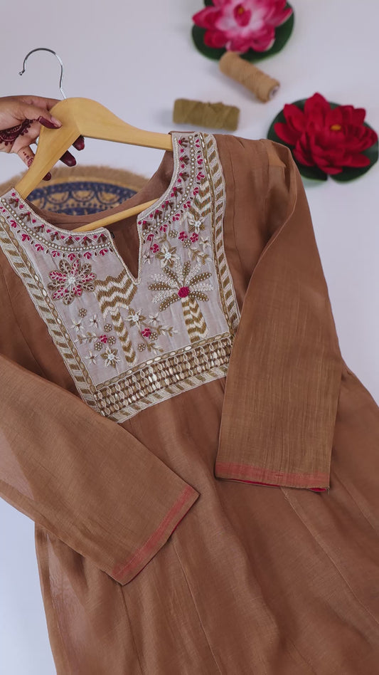 Golden Beige Heavy Embroidered Kurti Set