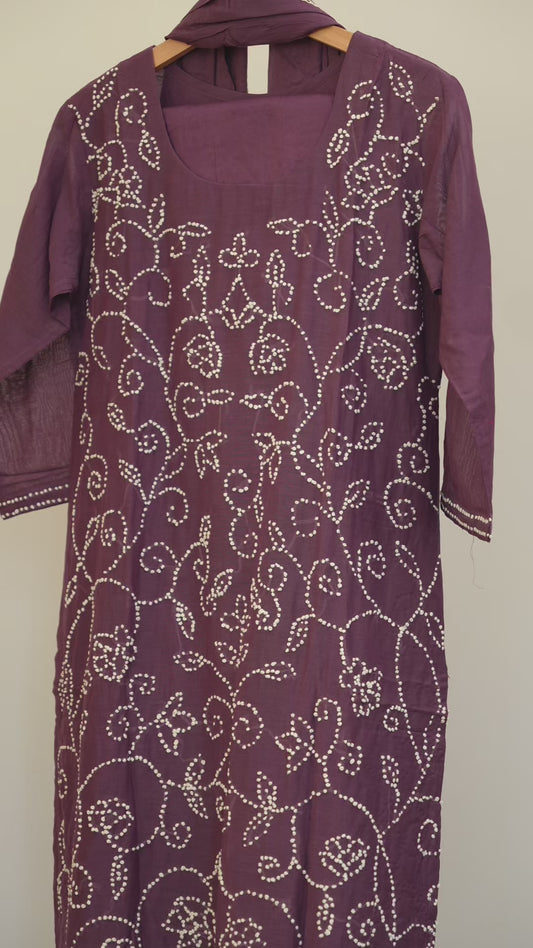 Wine Purple Printed Kurti Set
