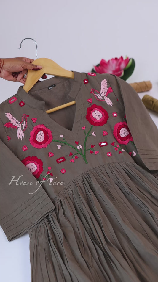 Grey Floral Embroidered Frock
