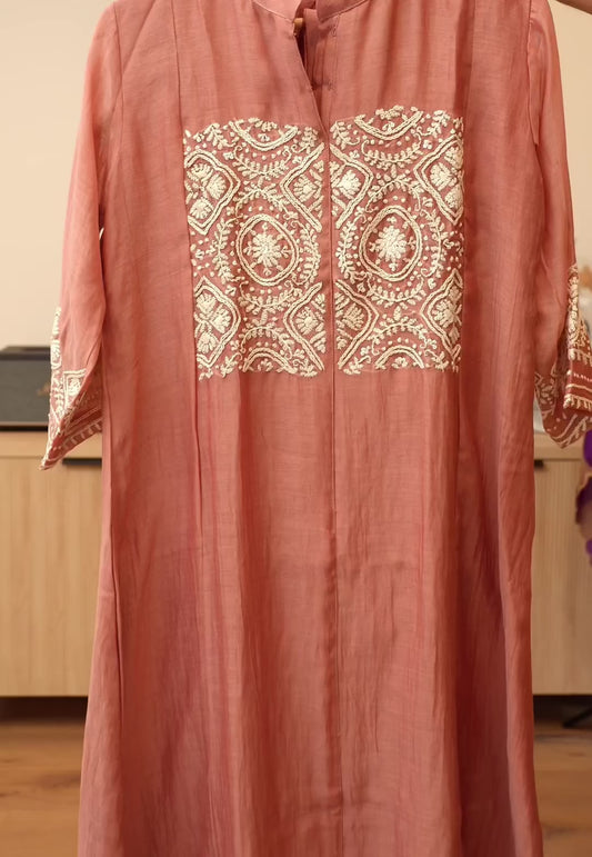 Elegant Light Brown Kurti Set with Embroidered Yoke