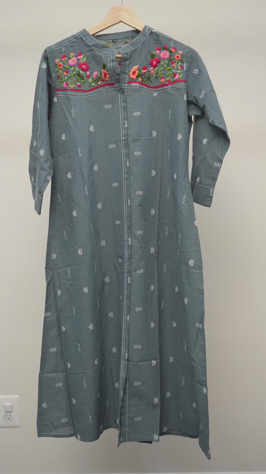Charcoal Grey Floral Embroidered frock
