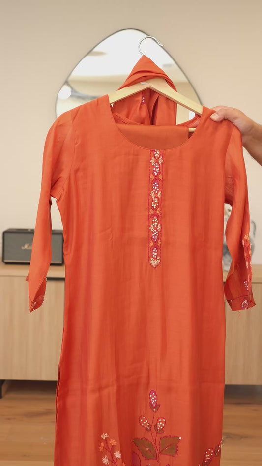 Tangerine Threadwork Kurti Set