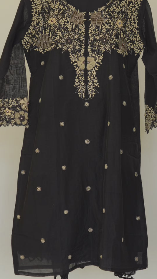 Black Embroidered Kurti Set
