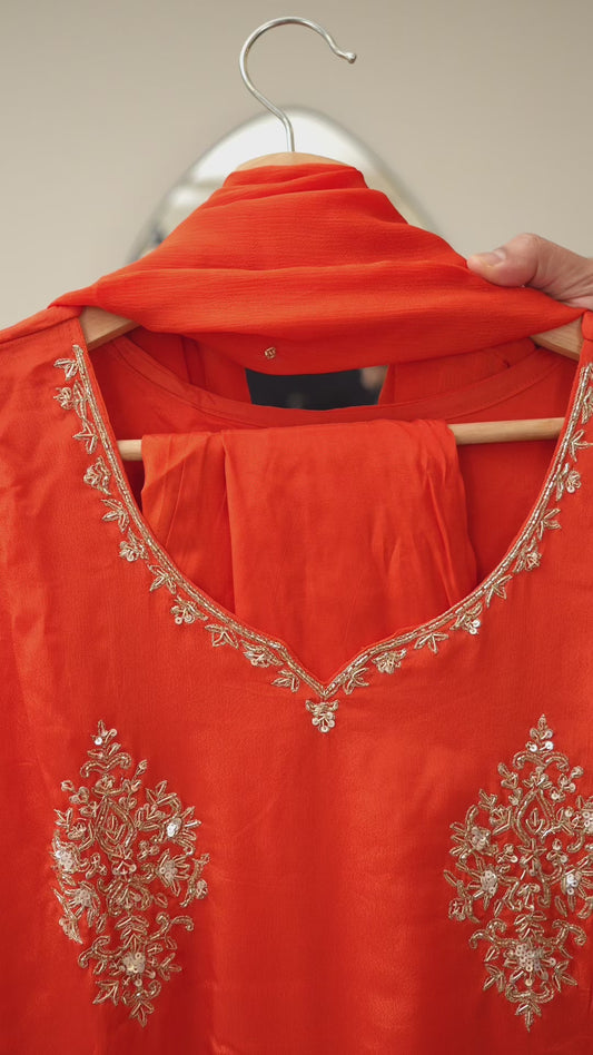 Radiant Orange Maggam Work Kurti Set