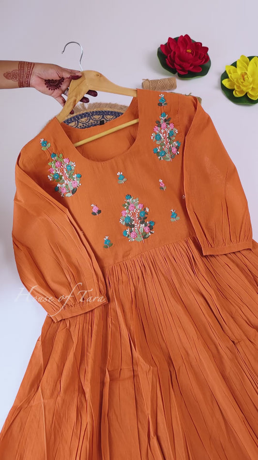 Terracotta Floral Embroidered Kurti Set