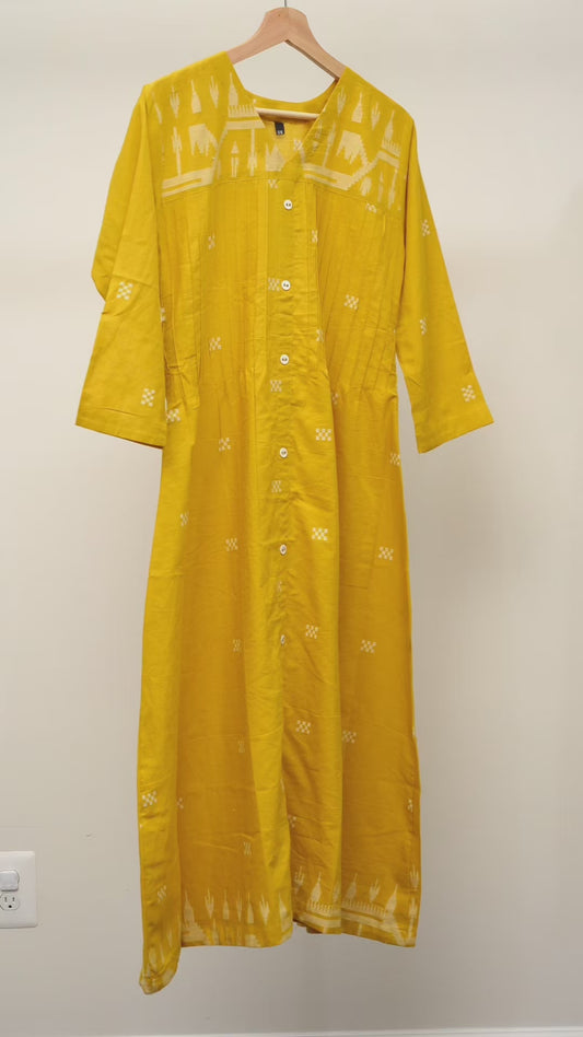 Mustard Ribbed Cotton Button-Front Frock