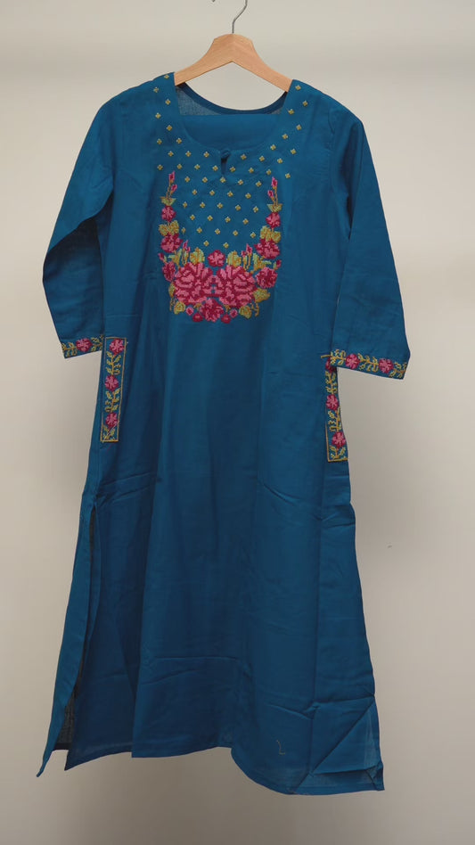 Blue Ethnic Printed Cotton Dress