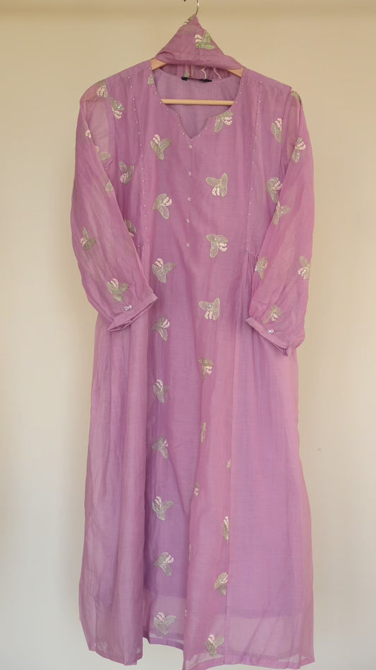 Mauve Butterfly Embroidered Dress