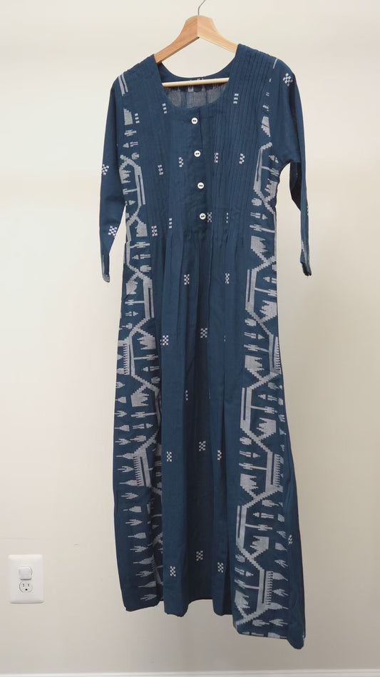 Navy Blue Textured Cotton Button-Front Frock