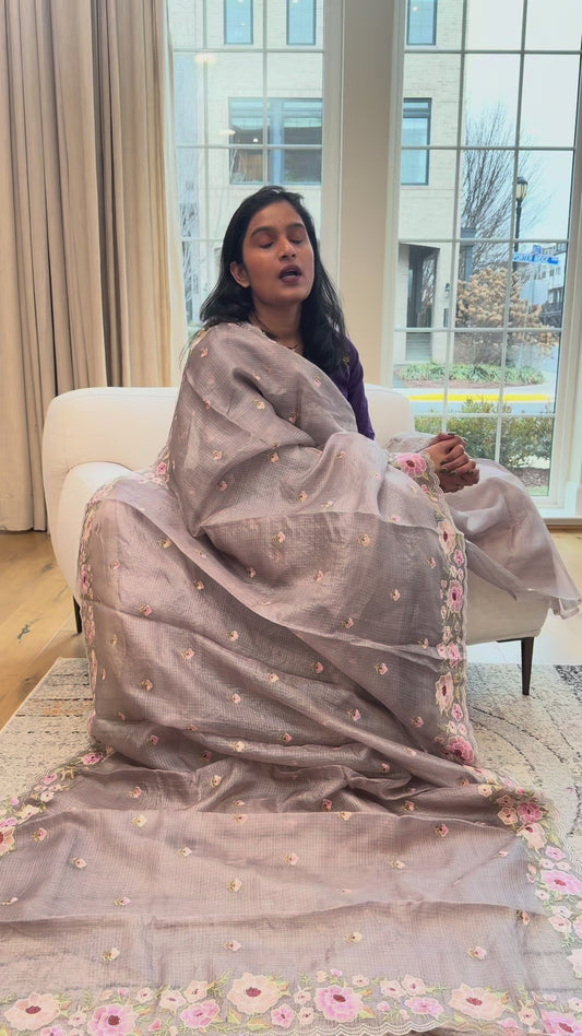 Elegant Fusion Tussar × Kota Embroidered Saree