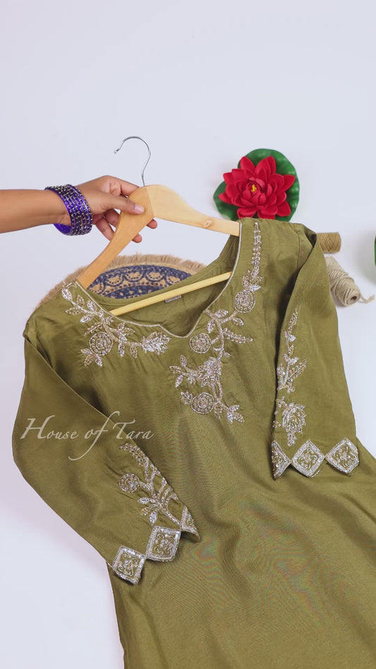 Olive Embellished Kurta Set