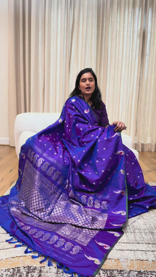 Royal Blue No-Border Gadwal Saree
