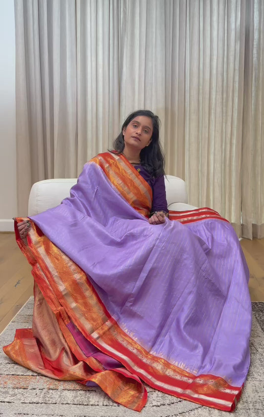 Tissue Gadwal lilac and orange saree