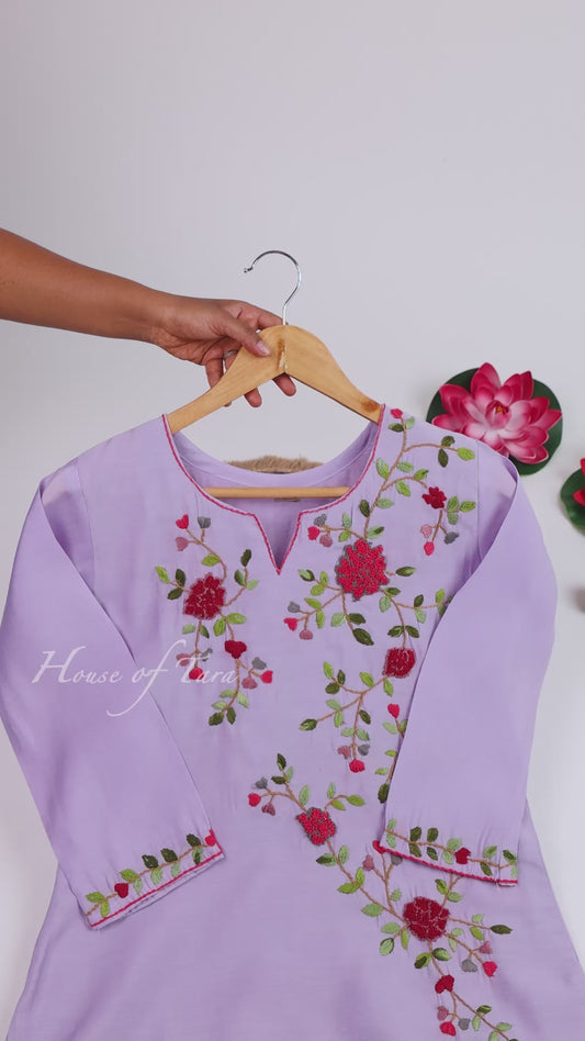 Classic lavender Floral Embroidered Kurta Set