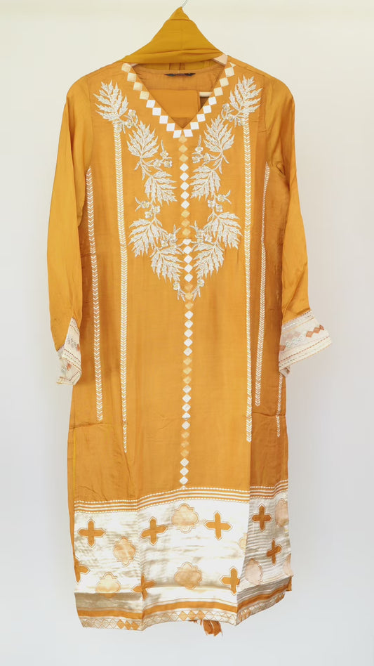 Mustard Gold Embroidered Kurti Set