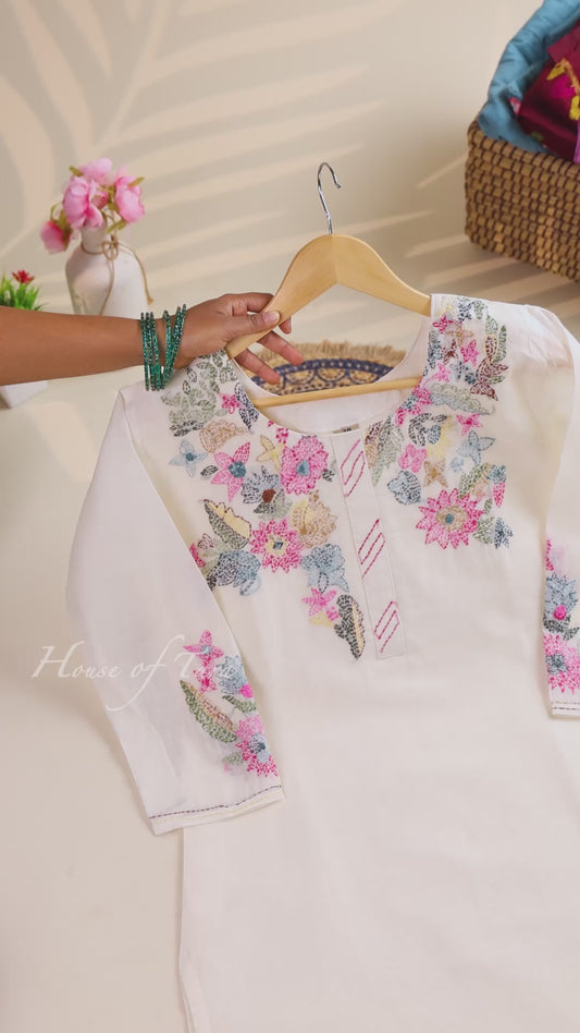 Cream Multicolor Floral Embroidered Kurta Set