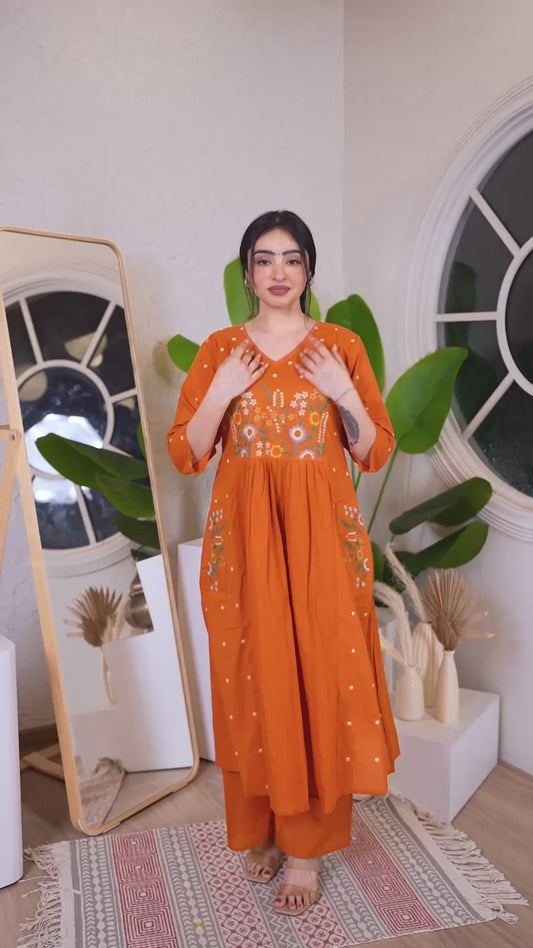 Preorder only Sunlit Orange Two-Piece Threadwork Kurti