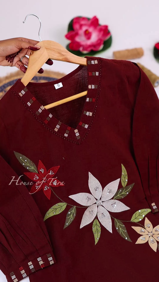 Deep Maroon Embellished Cord Set