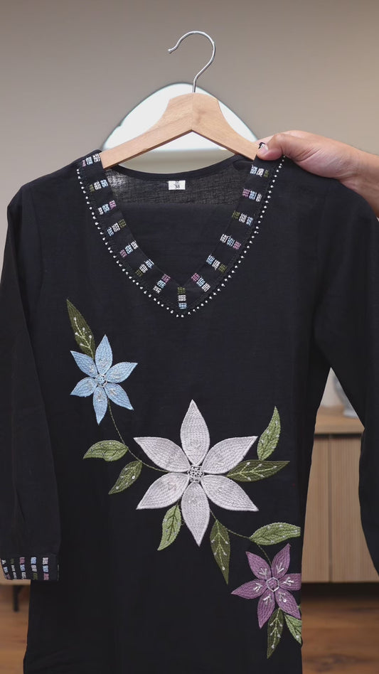 DV Only Stylish Black Cord Set with Machine Embroidery