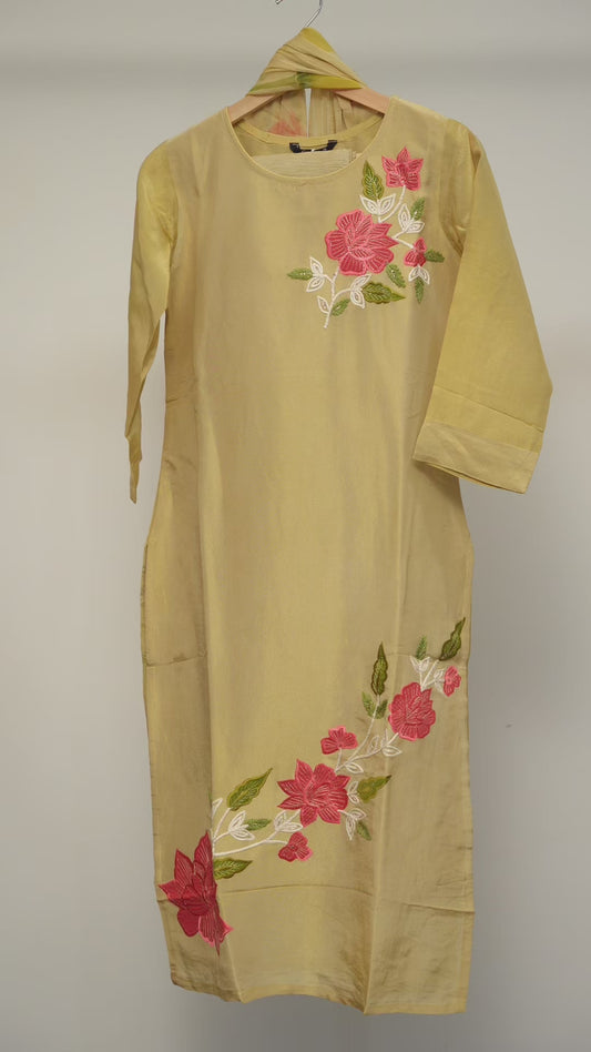 Mustard Yellow Floral Embroidered Dress