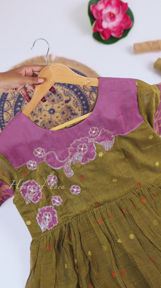 Mauve & Olive Beaded Floral Frock