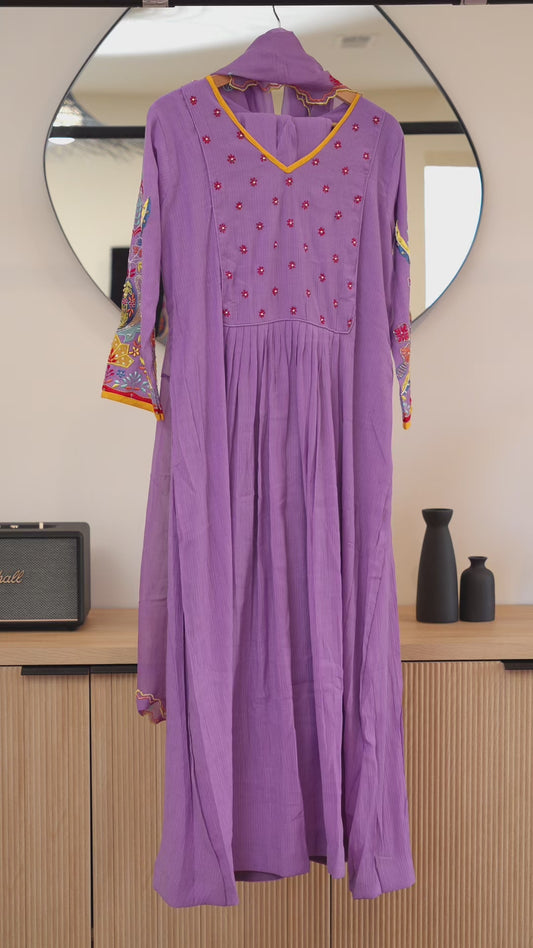 Purple Kurti with Floral Embroidery