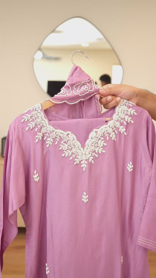 Mauve Kurti with Cream Pearl Embroidery