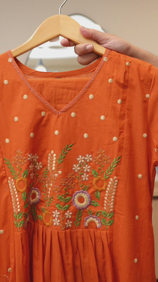 Preorder only Sunlit Orange Two-Piece Threadwork Kurti