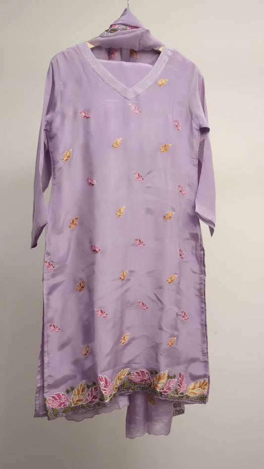 Lilac Embroidered V-Neck Dress