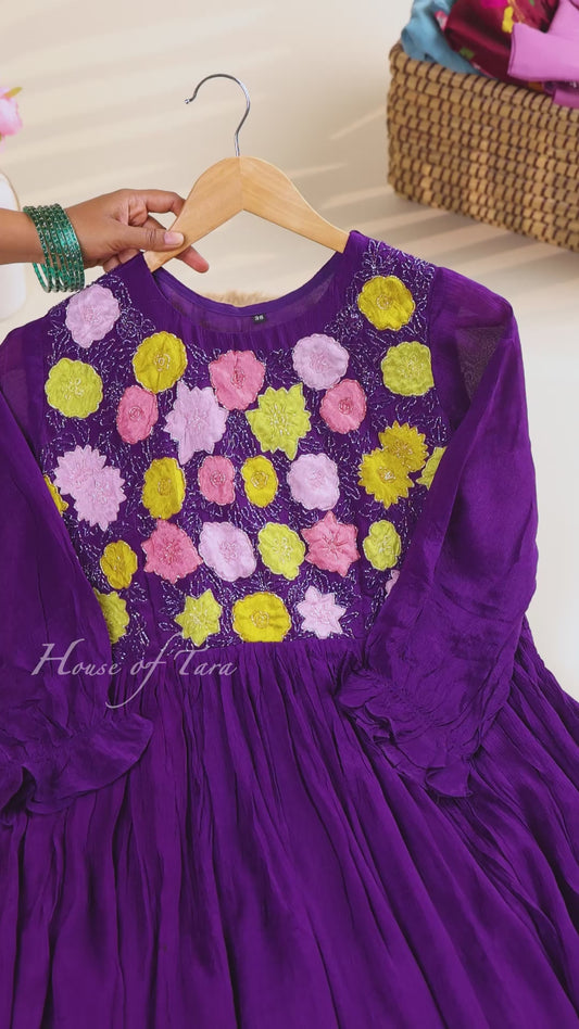 Royal Purple Floral Embroidered frock