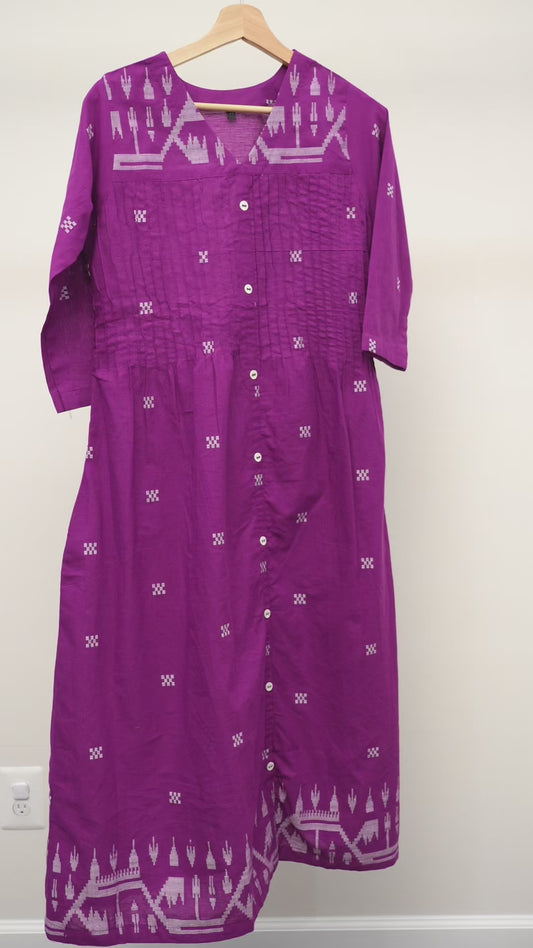 Luxury Purple Printed Button-Front Frock